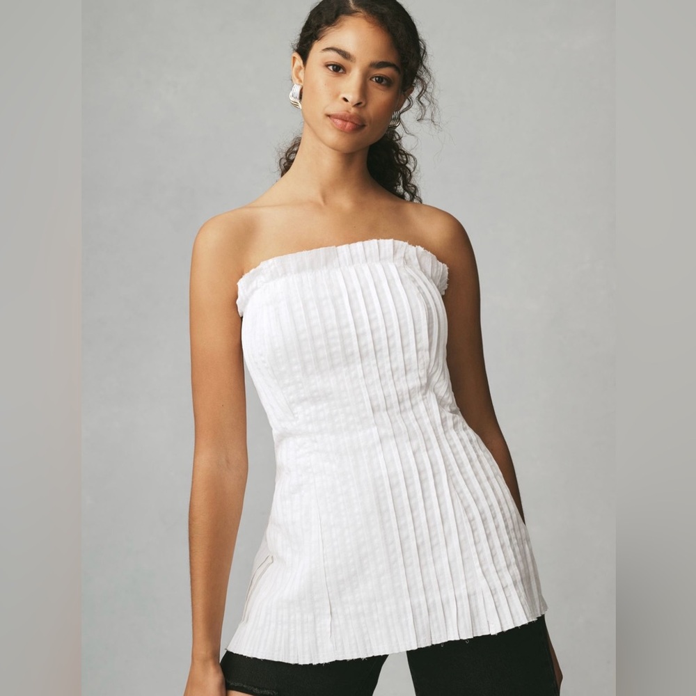 NWT Pilcro Anthropologie White Strapless Pintuck Tank Top Shirt Medium M